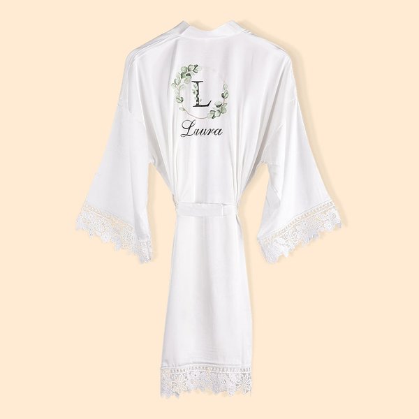 Henkilökohtainen Tyylikäs Bohemian Morsiusneito Satin Robe Pitsi-Trim Morsiusneito pukeutuminen puku Bachelorette Bridal Party Morsiusneito häät lahja