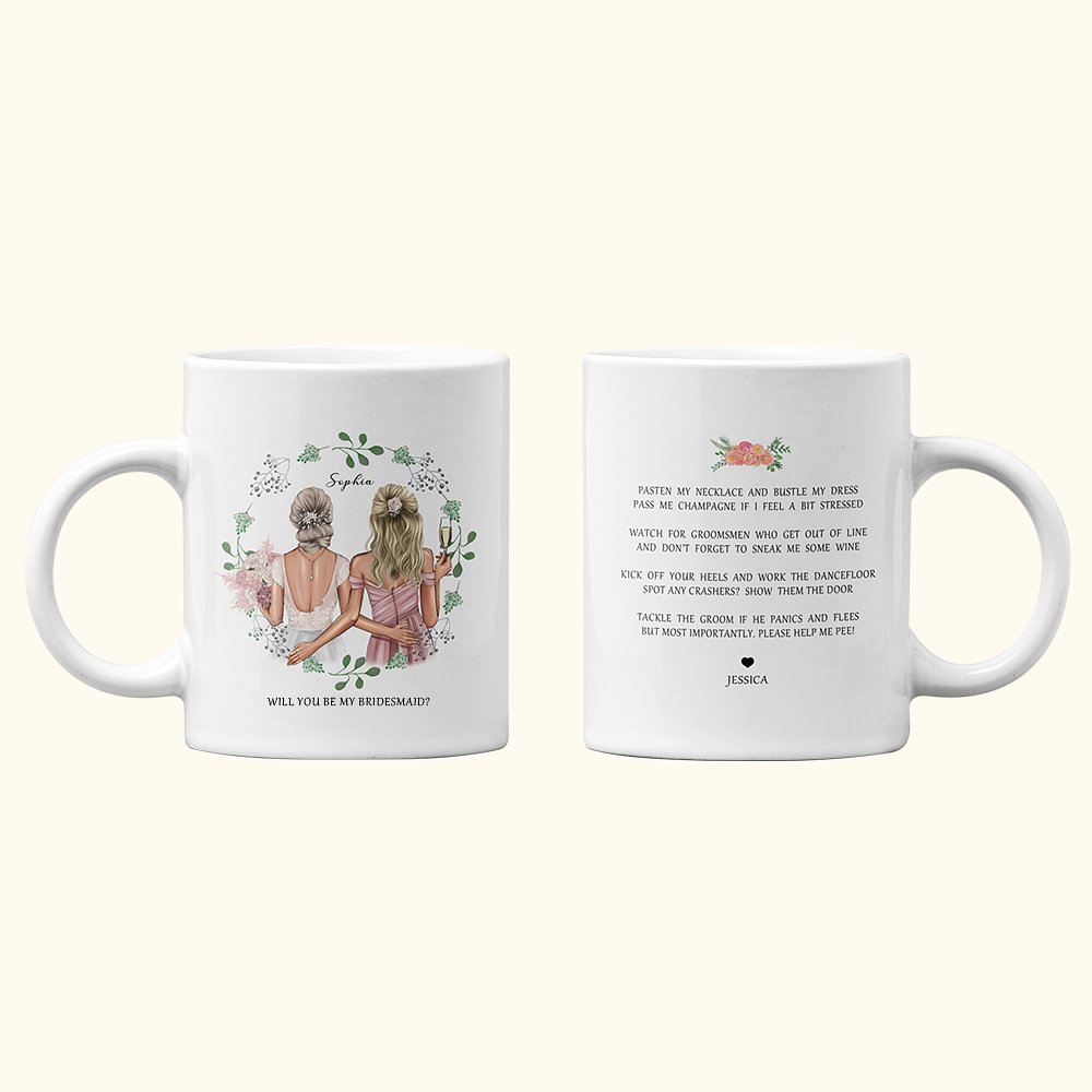 Mug céramique blanc personnalisé Will You Be My Bridesmaid Flower Bridesmaid Proposal Gift Wedding Gift