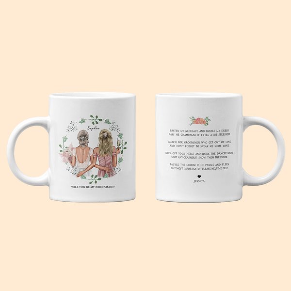 Tazza in ceramica bianca personalizzata Will You Be My Bridesmaid Flower Regalo di proposta per la damigella d'onore Regalo di nozze