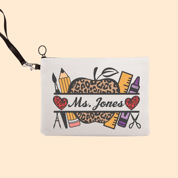 Personalised Teacher Makeup Bag Pencil Case Portable  Leopard Pencil Pouch Teacher Appreciation Thank You Gift End of School Back to School Gift