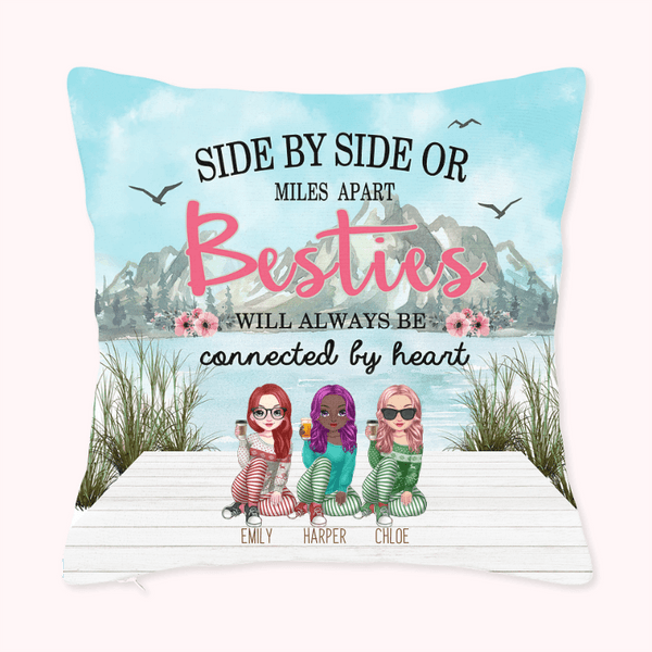 Besties Connected Heart Soul Sister Throw Pillow Cover