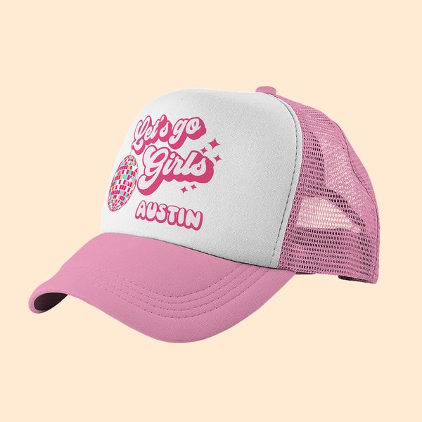 Chapeau personnalisé Disco Let's Go Girls Trucker Hat pour demoiselle d'honneur et enterrement de vie de jeune fille