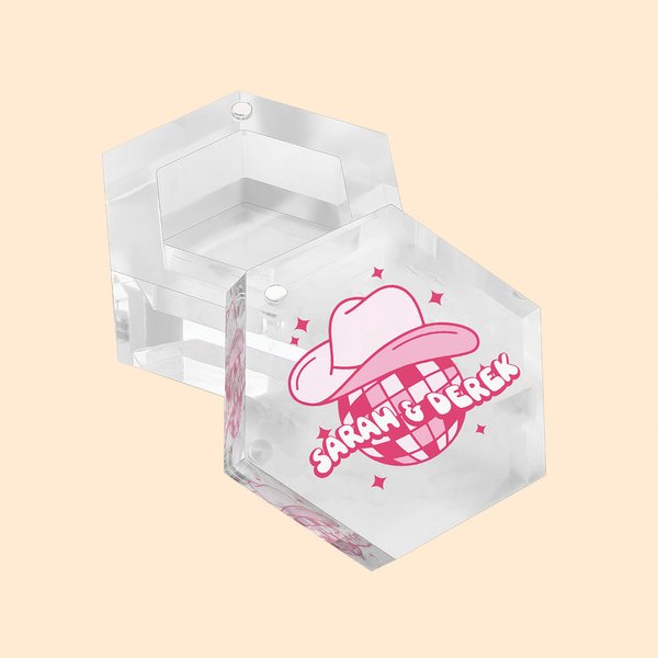 Personalized Disco Magnetic Wedding Ring Box Acrylic Hexagon Wedding Ceremony Ring Box with Name Ring Bearer for Proposal Gift Wedding Gift