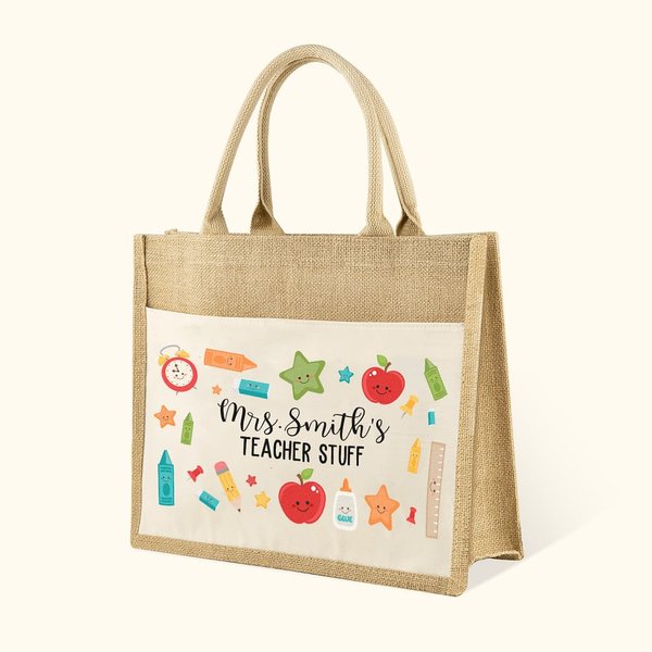 Bolsa de yute personalizada con nombre Respetuosa con el medio ambiente Reutilizable para el profesor Regalo de agradecimiento Regalo de fin de curso 