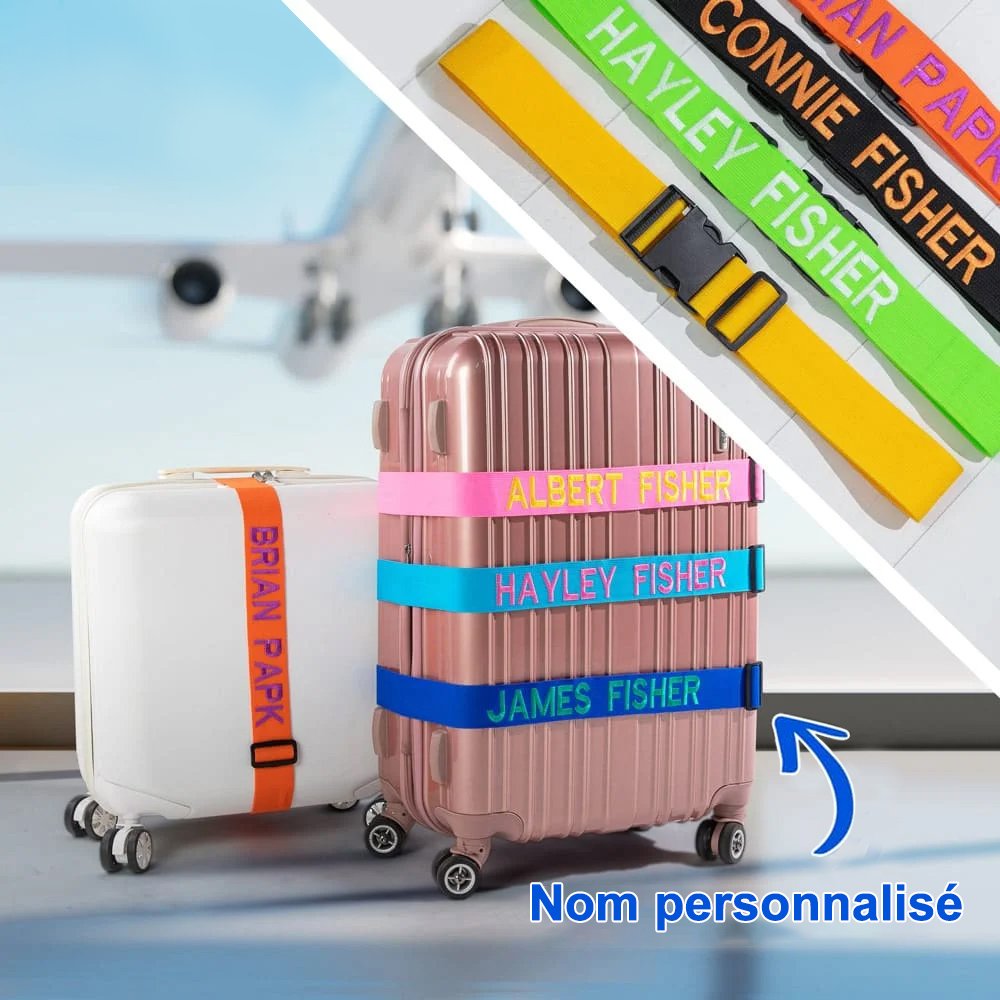 Lot De 2 Sangles Pour Valise Avec Étiquettes - Motif Flamant Rose, Réglables, Pour Voyage En Avion Ou Train
