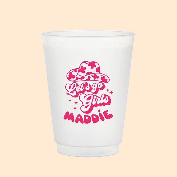 Personalised Set of 10 Disco Style Frosted Cups Plastic Cups with Name Gift for Wedding Bridesmaid Bachelor Party