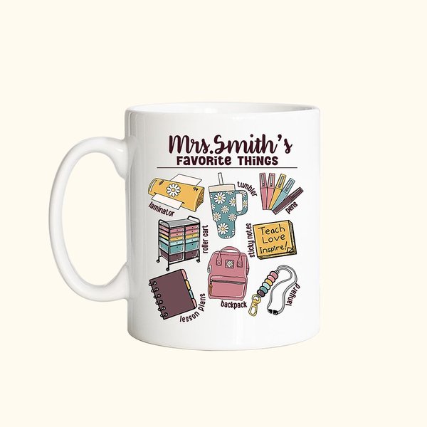 Tasse vintage personnalisée avec anse 11oz Chose préférée de l'enseignant Apprécier l'enseignant Cadeau de fin d'année Cadeau de l'enseignant