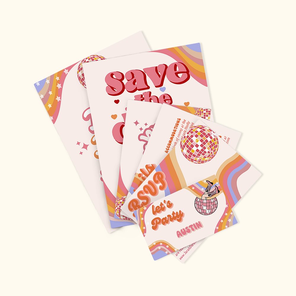 Jeu de 6 cartes d'invitation de mariage disco personnalisées avec nom et date Cadeau de mariage favori