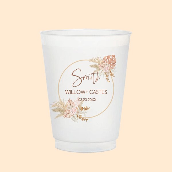 Lot de 10 Gobelets Plastiques Givrés Personnalisés avec Texte Style Bohème Cadeau de Mariage Bridal Shower pour Couple