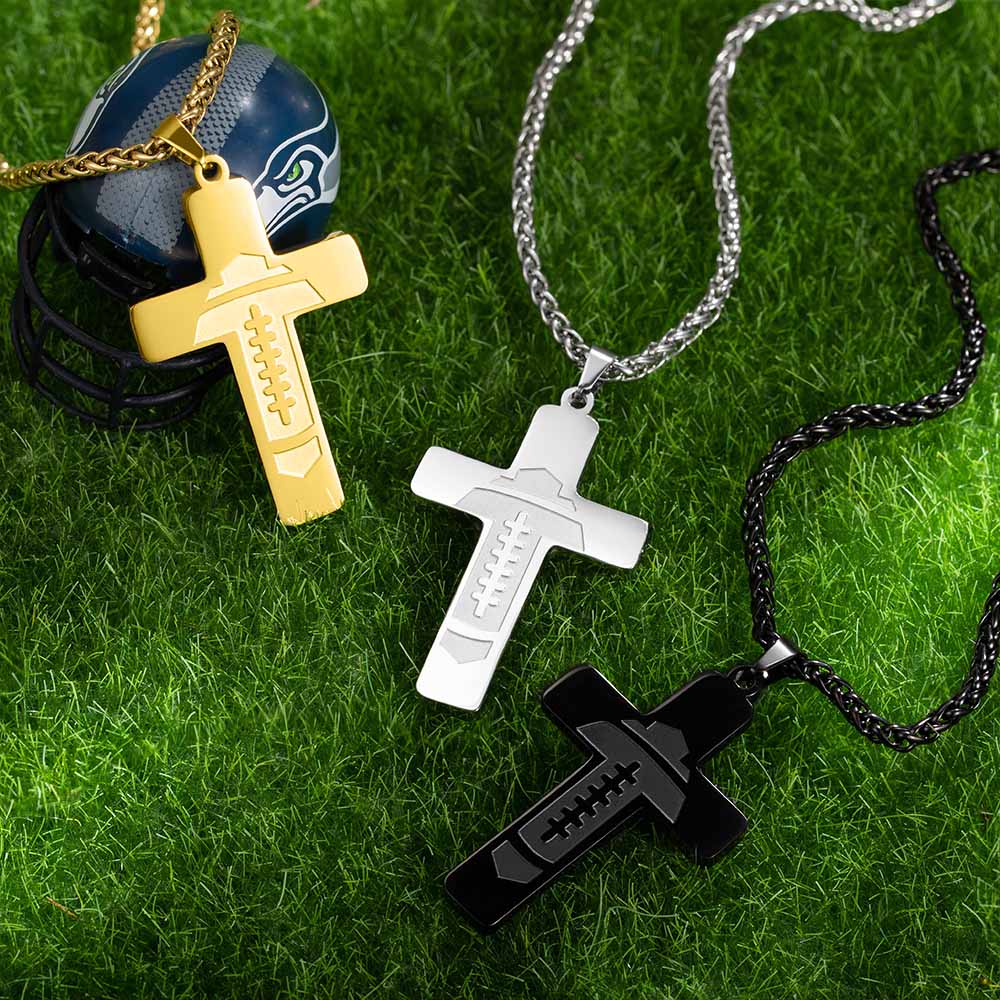 Personalized Football Baseball Cross Necklace Bible Verse Pendant Necklace Sports Jewellery Religious Baptism Accessory Gift for Him