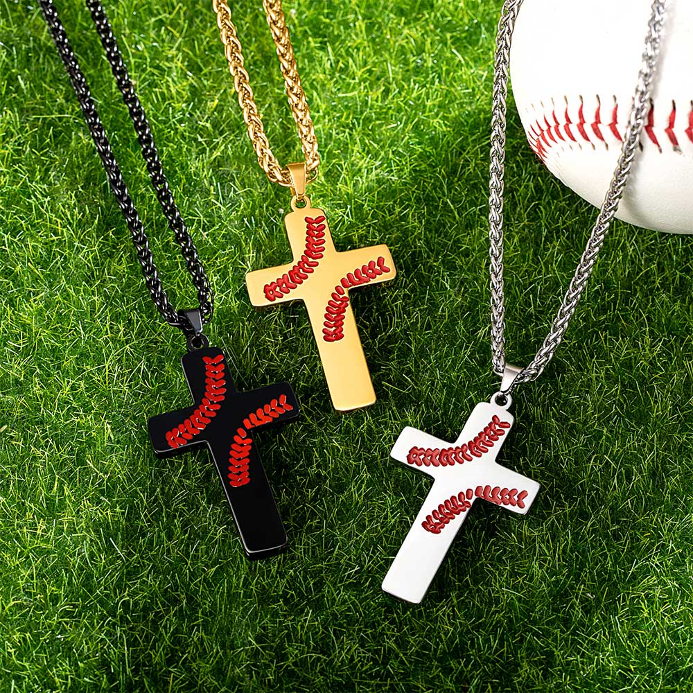 Personalized Football Baseball Cross Necklace Bible Verse Pendant Necklace Sports Jewellery Religious Baptism Accessory Gift for Him