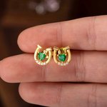 Personalizada herradura Stud Sterling Sliver Pendientes con piedra de nacimiento del corazón y circonio Lucky Joyería Regalo para Chica Mujeres Horse 