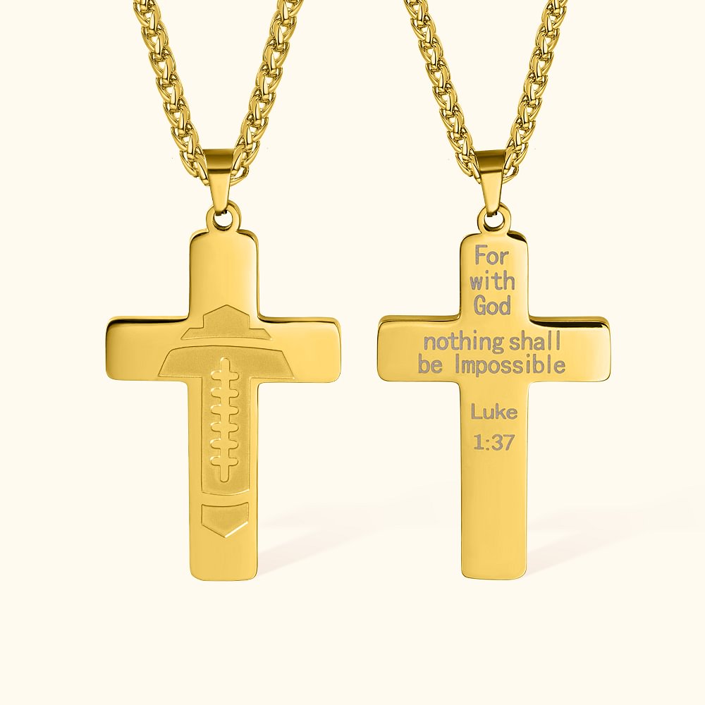 Collier Croix pour Homme Personnalisé avec Gravure Motif Balle Style Verset Bible Cadeau Baptême pour Chrétien Amateur de Sport