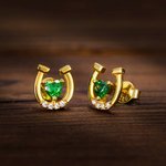 Personalizada herradura Stud Sterling Sliver Pendientes con piedra de nacimiento del corazón y circonio Lucky Joyería Regalo para Chica Mujeres Horse 