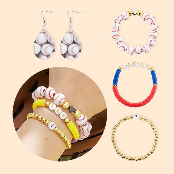 Ensemble de Bracelets et Boucles d'Oreilles Personnalisé avec Nom et Numéro Accessoires en Perles Cadeau d'Anniversaire pour Amoureux du Sport