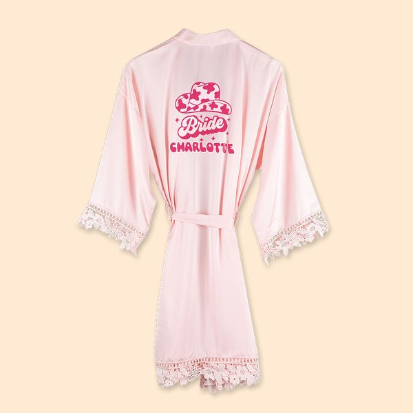 Robes de mariée personnalisées Disco Retro Robe de mariée Robe d'habillage de mariage Satin Robe de demoiselle d'honneur Shower de mariage Cadeau d'en