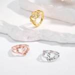 Personalised Initial Sterling Silver Ring with Heart and Flower Design Birthday Valentine's Day Gift for Women