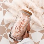 Personalized Wedding Bridesmaid Glass Tumbler 20oz Bohemia Iced Coffee Cup with Lid Straw Bachelorette Party Bridal Party Proposal Gift