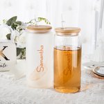 Personalized Wedding Bridesmaid Glass Tumbler 20oz Bohemia Iced Coffee Cup with Lid Straw Bachelorette Party Bridal Party Proposal Gift