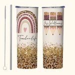 Personlig lärare liv Cheetah och Rainbow Print 20oz Skinny Tumbler för lärare uppskattning tillbaka till skolan gåva
