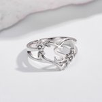 Personalised Initial Sterling Silver Ring with Heart and Flower Design Birthday Valentine's Day Gift for Women