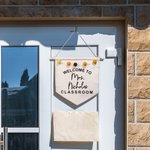 Appendiabiti personalizzato con nome dell'insegnante in stile bohémien con palline di feltro Segno di benvenuto per l'aula Regalo per l'insegnante Reg