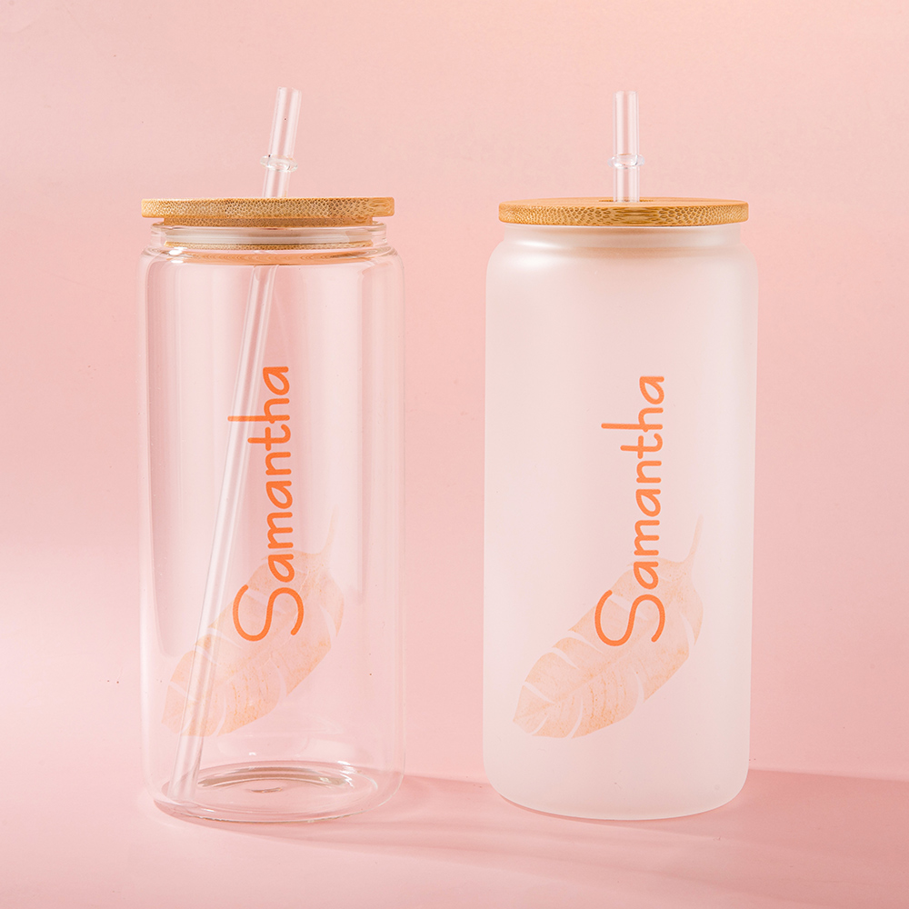 Cadeau de mariage personnalisé Tumbler en verre 20oz Bohemia Iced Coffee Cup with Lid Straw Bachelorette Party Bridal Party Proposal Gift