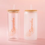 Personalized Wedding Bridesmaid Glass Tumbler 20oz Bohemia Iced Coffee Cup with Lid Straw Bachelorette Party Bridal Party Proposal Gift