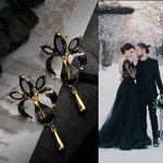Personalizado Iris Flor Pendientes con Gota Inicial Negro Estilo de la boda cuelgan Iris Pendientes de circón para la dama de honor Mujeres Chica Joye