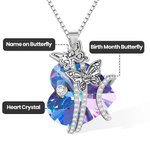 Personalized Birth Month Butterflies Necklace with Heart Crystal and Engraved Names Birthday Anniversary Mother's Day Gift for Family