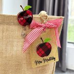 Gepersonaliseerde Glitter Luipaard Print Pencil Apple Regenboog kralen sleutelkoord en tas Tag Set terug naar school Waardering Gift voor leerkracht