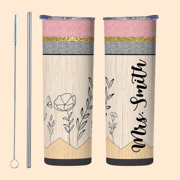 Personalized Teacher Pencil Tumbler with Lid and Straw Teacher Supplies End of School Back to School Teacher's Day Gift