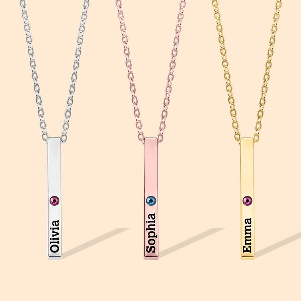Kid Name Baby Stats Birthstone Necklace