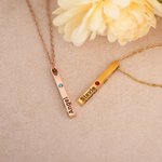 Gepersonaliseerde Kindernaam Baby Stats Ketting met Geboortesteen 3D Verticale Bar Ketting Eenvoudige Minimalistische Sieraden Nieuwe Moeder Dag Verja