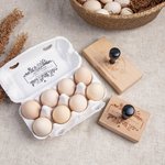 Personalised Engraved Leaf Flower Chicken Nest Farmer Market Wooden Egg Carton Stamp with Handle and Text Birthday Gift for Family Friend