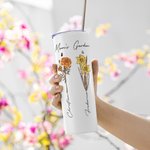 Personalizzato Fiore di nascita Skinny a doppia parete isolato 20 oz Tumbler con cannuccia e coperchio Regalo della nonna Regalo della madre Regalo di