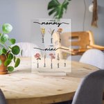 Personalizada Primera Mamá Ahora Abuela Nacimiento Flor Placa Acrílica Rectángulo con Soporte Decoración del Hogar Regalo del Día de la Madre para la 