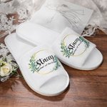 Personalizado de lujo zapatillas de boda blanco con corona de flores y el nombre Juego de 2 Día de la Boda Fiesta Nupcial Regalo para Novia Dama de honor