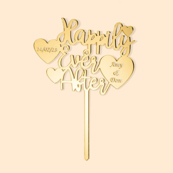 Acrylic Heart Wedding Cake Topper Happily Ever After