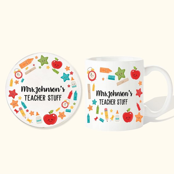 Mug et sous-verre personnalisés avec nom Cadeau de fin d'année scolaire Cadeau d'appréciation de l'enseignant