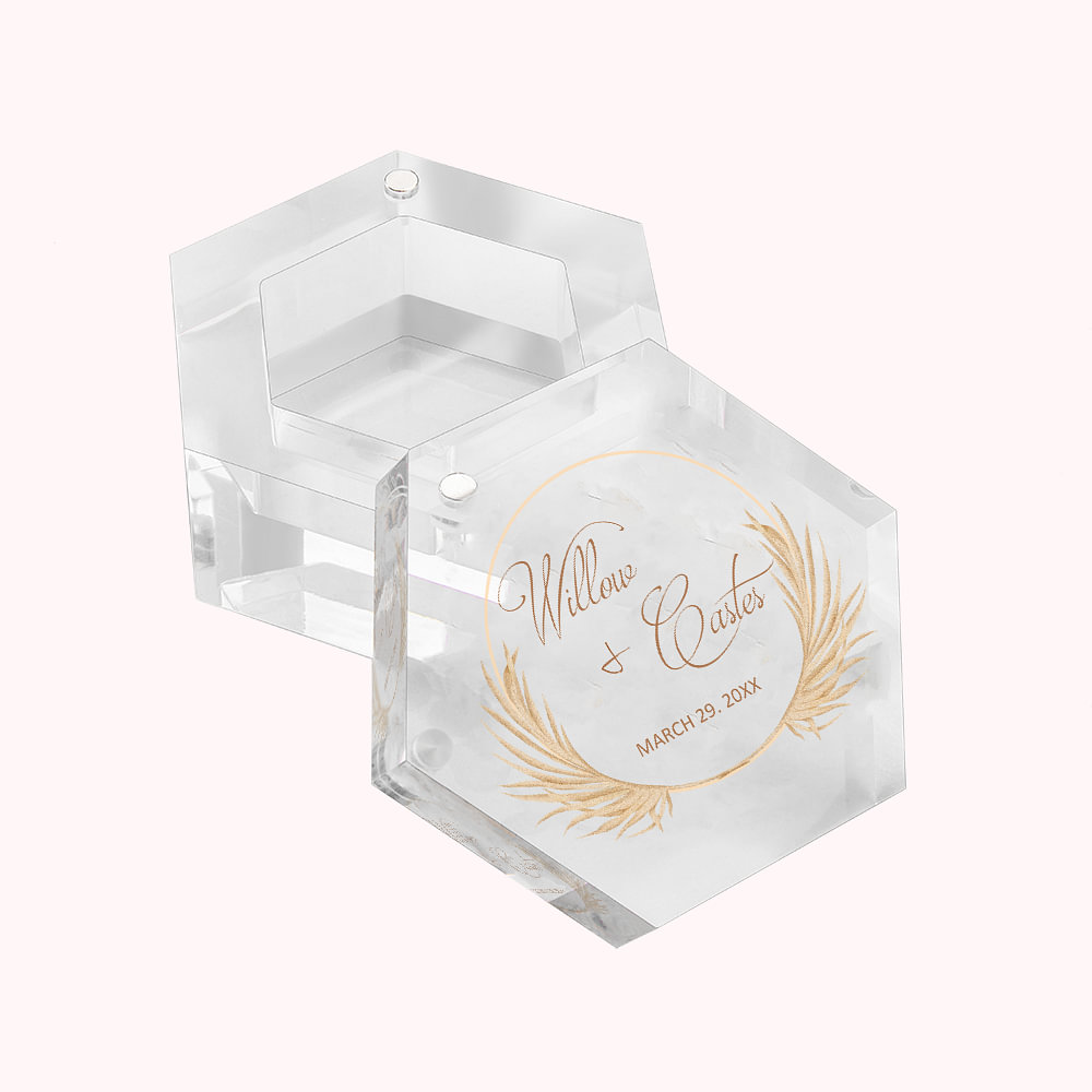 Personalized Boho Wedding Ring Box Hexagon Ring Box with Magnet Acrylic ...
