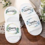 Personalizado de lujo zapatillas de boda blanco con corona de flores y el nombre Juego de 2 Día de la Boda Fiesta Nupcial Regalo para Novia Dama de honor