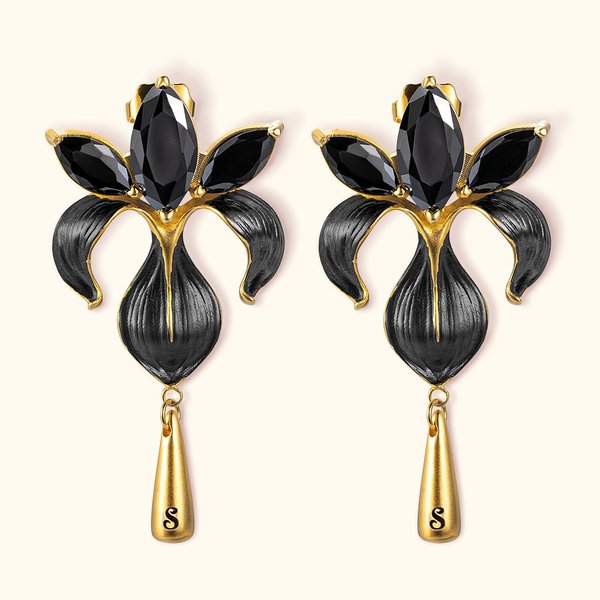 Personalizado Iris Flor Pendientes con Gota Inicial Negro Estilo de la boda cuelgan Iris Pendientes de circón para la dama de honor Mujeres Chica Joye