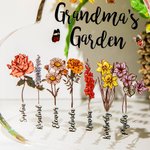 Acrylique en Forme de Cœur Plaque Personnalisée avec 1-16 Fleurs de Naissance et Noms Cadeau Anniversaire Fête Souvenir pour Grand-Mère Famille