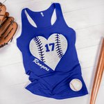 Débardeur pour Femme Personnalisé avec Numéro et Nom Motif Baseball Pailleté Cadeau pour Amatrice de Sport de Balle