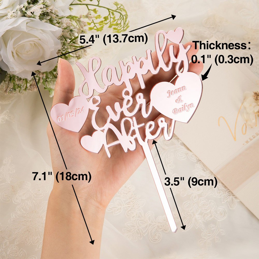 Cake Topper Personalizzato In Acrilico Forma Di Cuore - Decorazione Torta Con Nome E Data - Scegli Colore E Dimensione