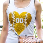 Débardeur pour Femme Personnalisé avec Numéro et Nom Motif Baseball Pailleté Cadeau pour Amatrice de Sport de Balle