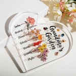 Acrylique en Forme de Cœur Plaque Personnalisée avec 1-16 Fleurs de Naissance et Noms Cadeau Anniversaire Fête Souvenir pour Grand-Mère Famille