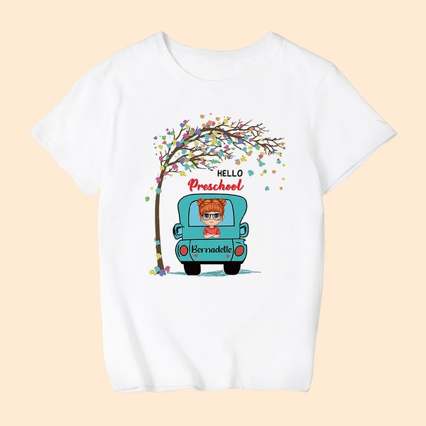 T-Shirt enfant camion personnalisé avec nom pour inscription à l'école Garçons et filles Retour à l'école Premier jour de l'école Outfit