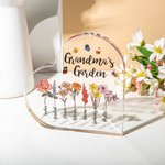 Acrylique en Forme de Cœur Plaque Personnalisée avec 1-16 Fleurs de Naissance et Noms Cadeau Anniversaire Fête Souvenir pour Grand-Mère Famille